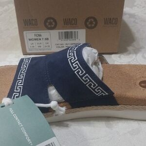 Navy Slide Sandals with Greek Key Design